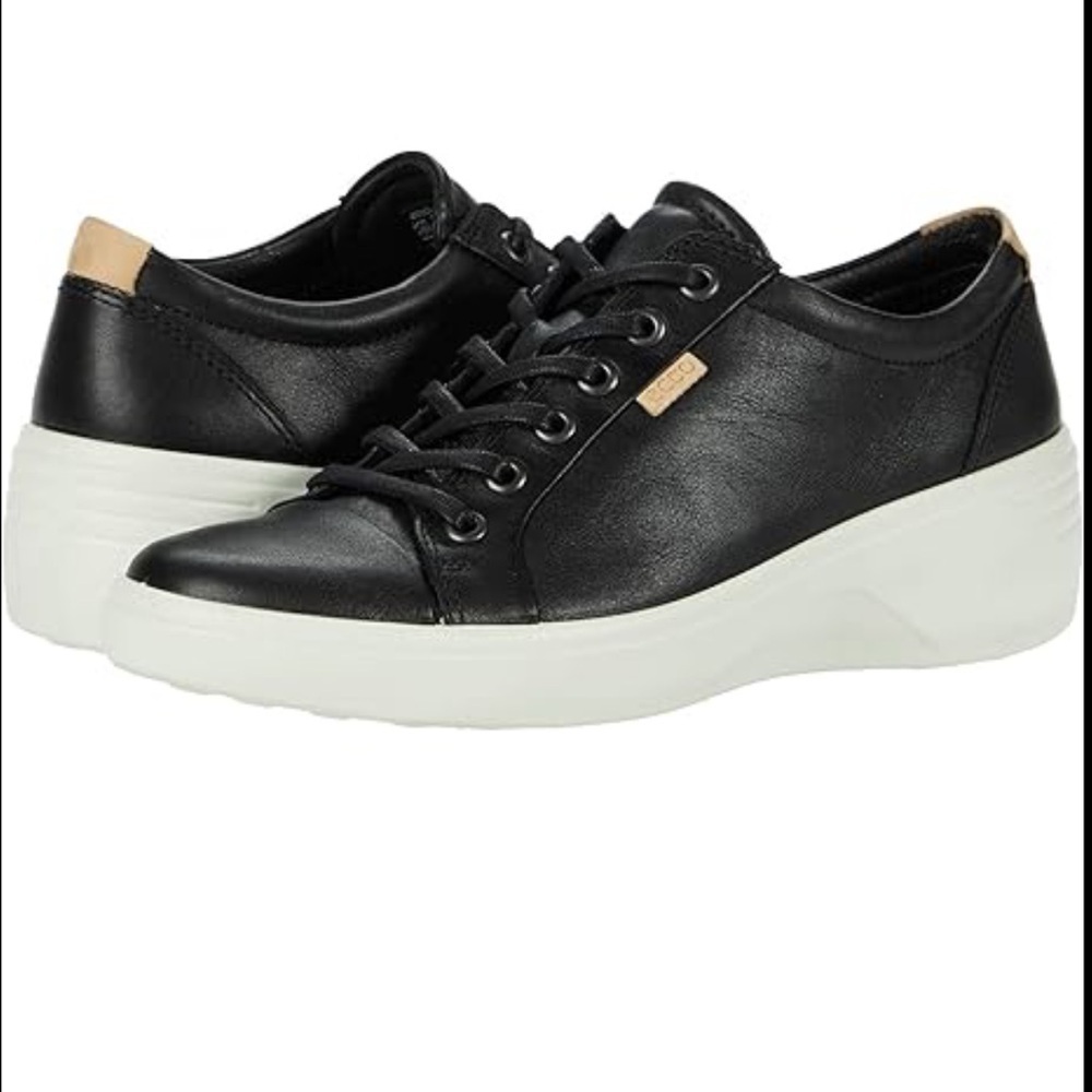 ECCO black leather lace up white wedge women’s sneakers sz 11 US. 42‎ EU new